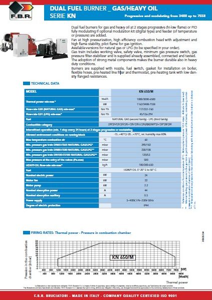 Каталог газо-мазутных горелок FBR KN 650/M
