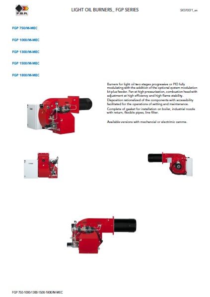 Каталог дизельных горелок FBR FGP 750/M-MEC, FGP 1000/M-MEC